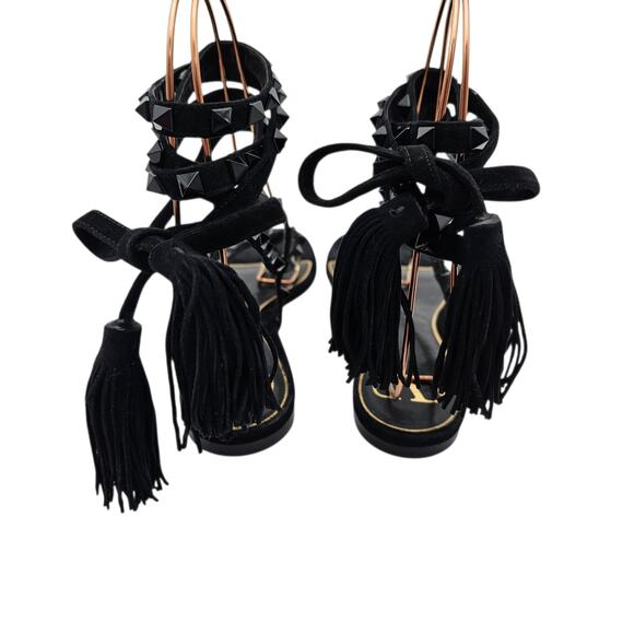 Rockstud leather slingback sandals in black - Valentino  Valentino Garavani Rockstud Gladiator Flat Sandal Black Suede Size 37.5 US 7.5